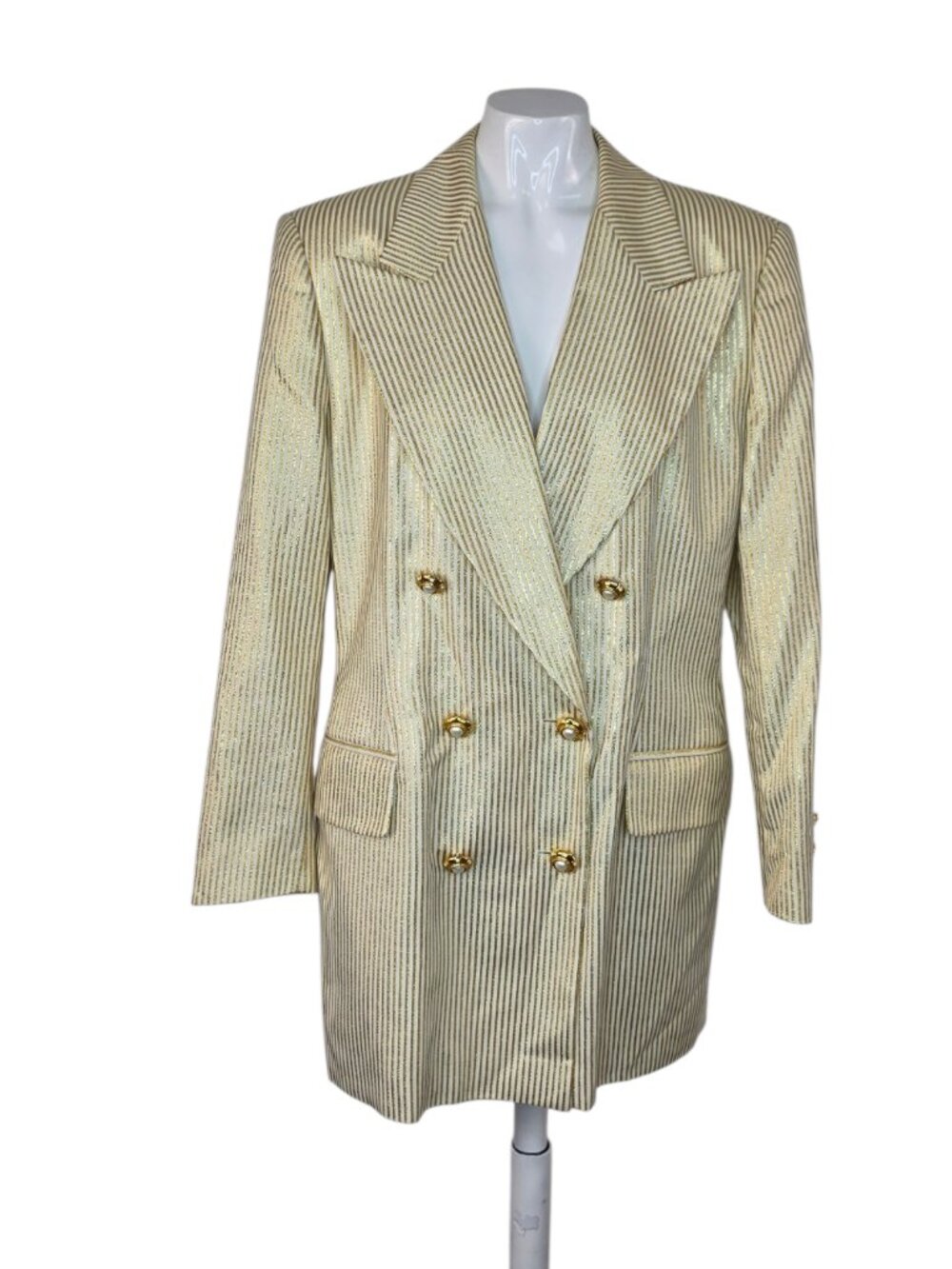 Escada Vintage Gold Striped Blazer, Structured, Buttons,42/US 10-12, Old Money
